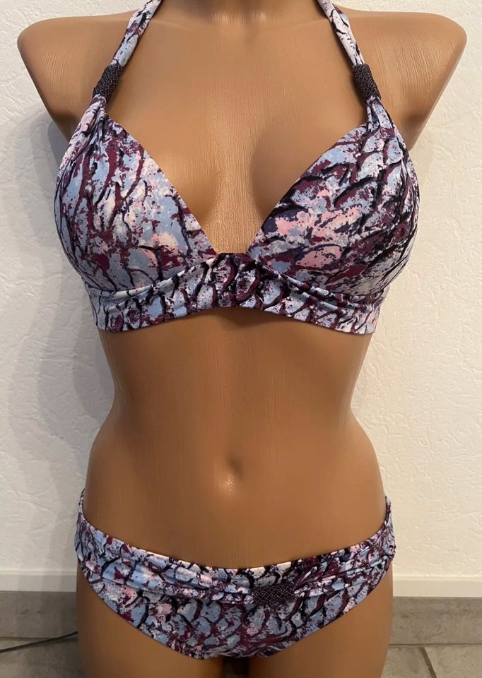 Lascana Bikini Set Push Up lila bunt 34 A Cup Slip XS NEU in Rehlingen-Siersburg