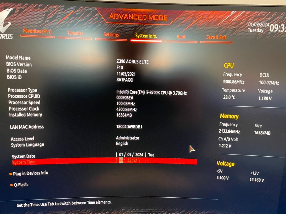 Gigabyte Aorus Elite Z390 + Intel 8700K + 16GB RAM G.Skill in Ingolstadt