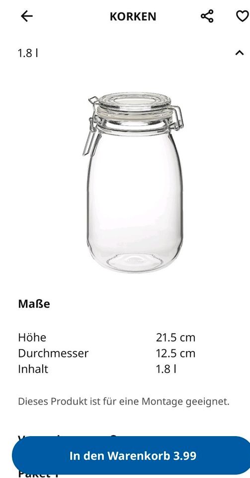 Ikea Einmachgläser, Gläser Vorrat Aufbewahrung Küche Korken in Esslingen