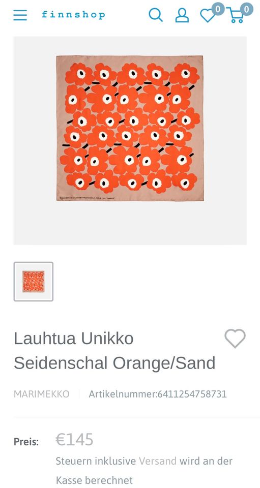 Marimekko lauthua unikko 100% Seide Schal Tuch Halstuch in Köln