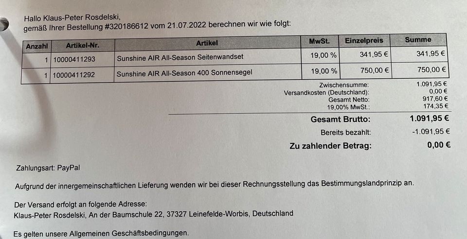 Vorzelt Domtic mit separaten Seitenteilen in Leinefelde