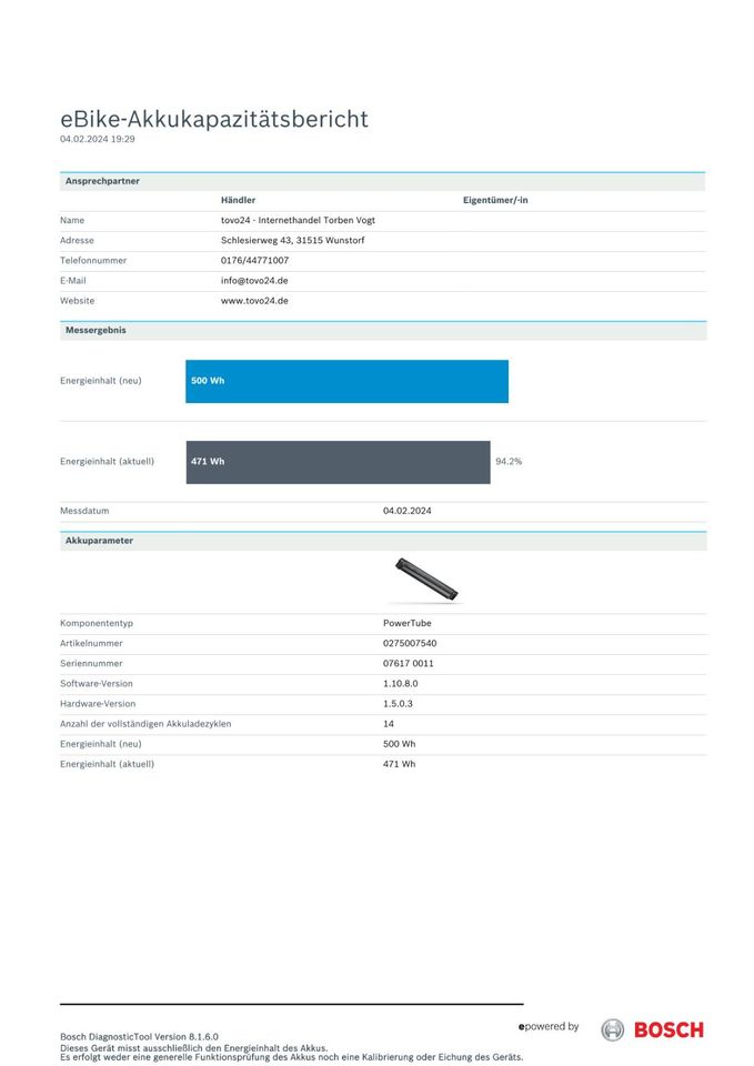 ‼️ Bosch Power Tube Akku 500 E-Bike, EBike mit Testbericht: 94,2% in Wunstorf