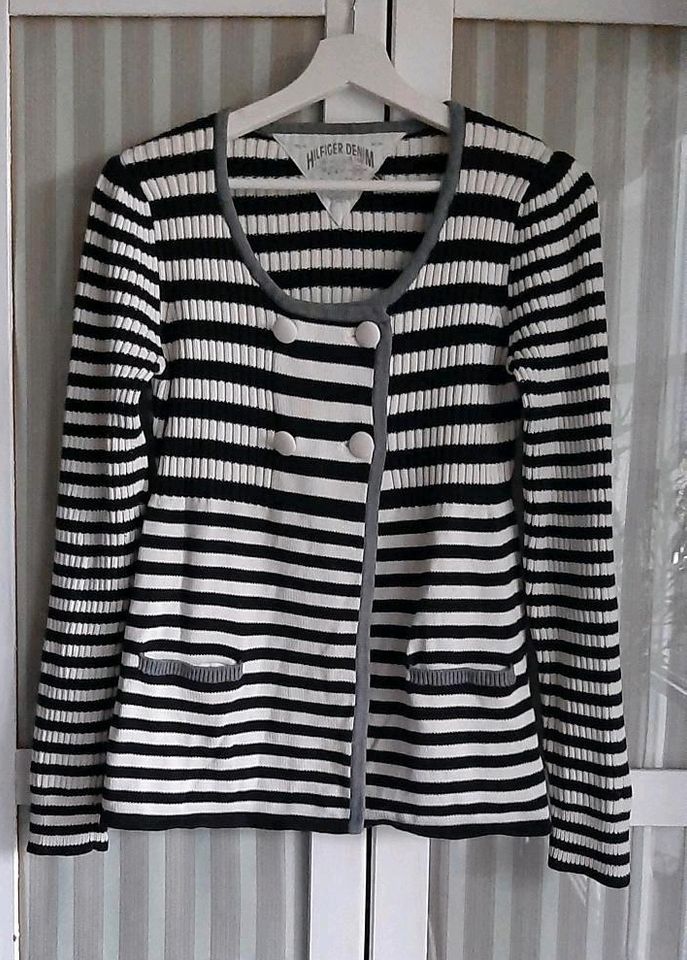 ❤ HILFIGER Strickjacke Pullover Jacke Gr.L 38  schwarz weiss in Oldenburg in Holstein