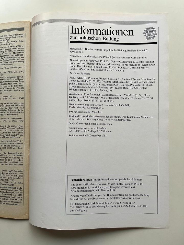 Die Teilung  Deutschland 1955 bis zur Einheit / Pol.Bildung 233 in Dortmund