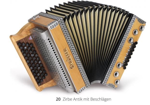Strasser Harmonika Modell Hoamat Zirbe Antik mit Beschläge in Untergriesbach
