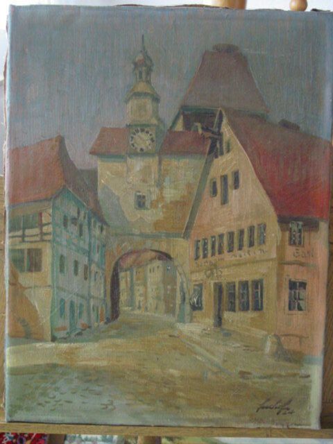 Rothenburg ob der Tauber Öl auf Leinwand Gemälde signiert 1927 in Witten