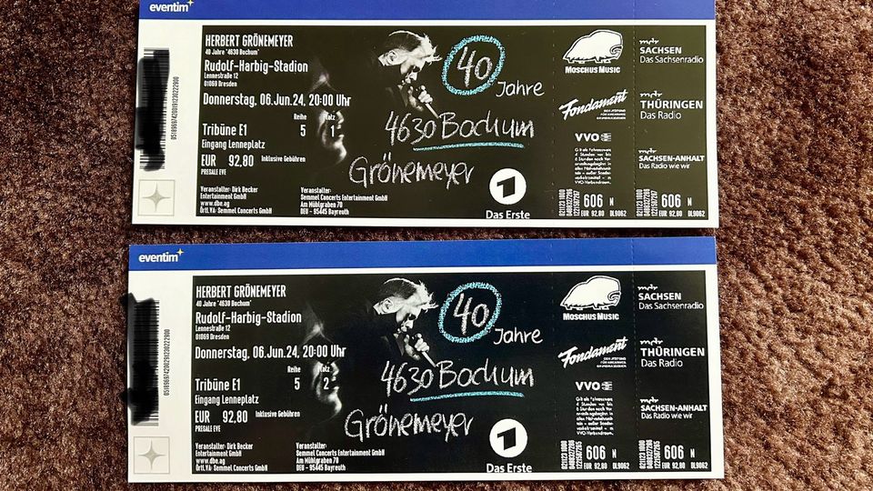2 Tickets Herbert Grönemeyer Dresden 06.06.24 in Zossen