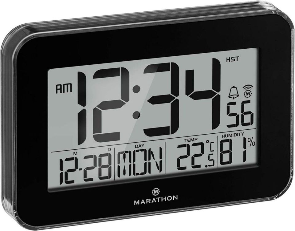 MARATHON Digitale Atom Wanduhr Zeitumstellung mit Innentemperatur in Essen