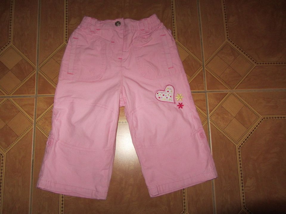 leichte 2in1 Stoffhose lang & 3/4 Hose süße Stickerei  Gr 80 rosa in Schkopau