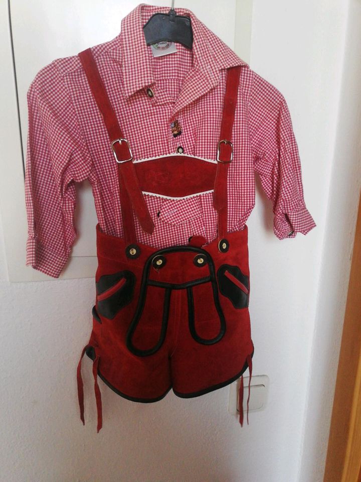 Kinder Lederhose Trachtenhose mit Hemd und Weste Gr. 86-92 in Ringelai