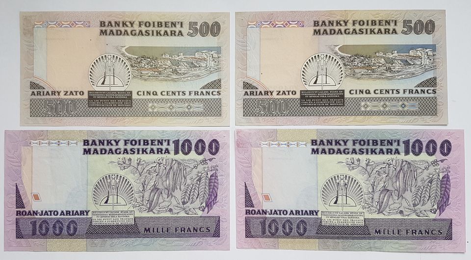 4 Banknoten MADAGASKAR 1983-1993 in Höchberg