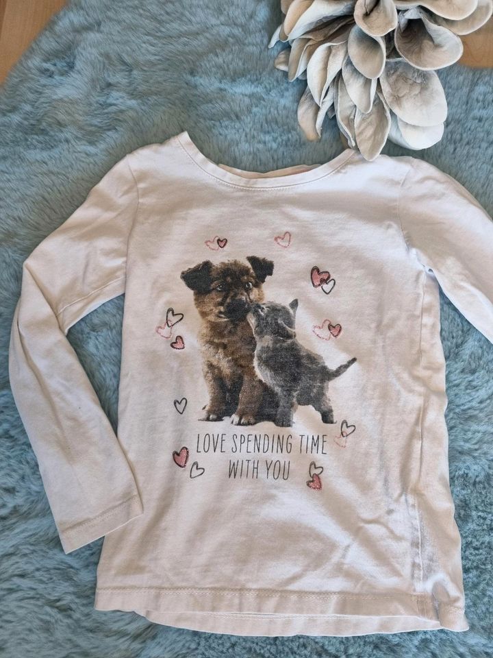 Weißes Langarmshirt mit Hund und Katze von Dopodopo / 104 in Sonneberg