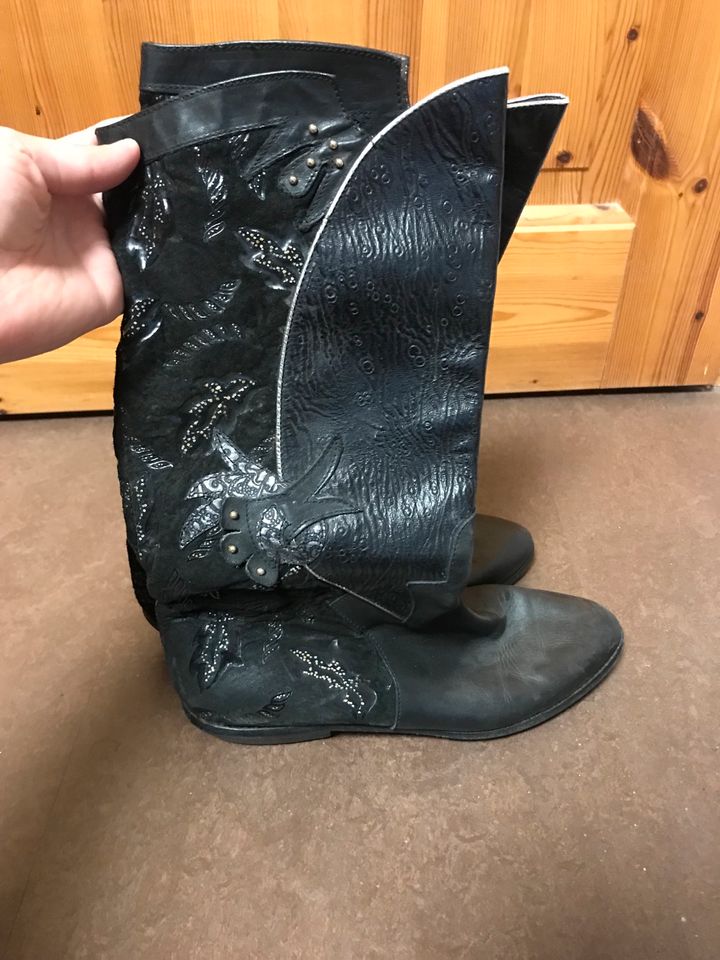 Cowboystiefel Schwarz Leder Vintage Retro unisex in Schömberg