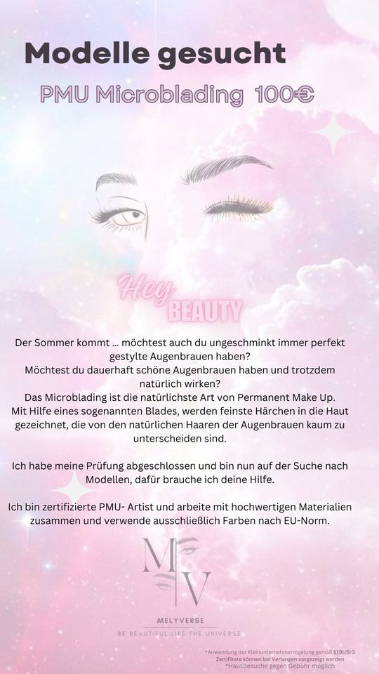 100€ Modellpreis Microblading in Hamburg