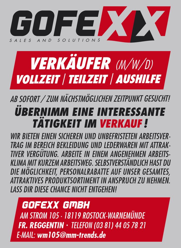 VERKÄUFER (m/w/d) - VOLLZEIT | TEILZEIT | AUSHILFE in Rostock