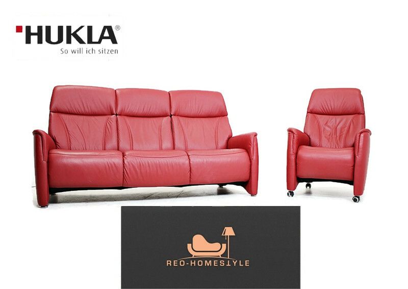 Hukla Design Sofa 3/1 Sessel Leder Garnitur Set Rot Wohnen Couch in Lage