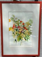 Aquarell Bild Stillleben Gerahmt Vase Blätter Früchte Grün Rot Hessen - Offenbach Vorschau