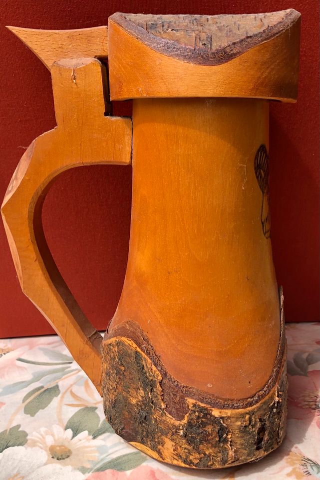 alter wertvoller Holz-Krug m. Henkel, 23cm, Vintage, Sammlerstück in Aue