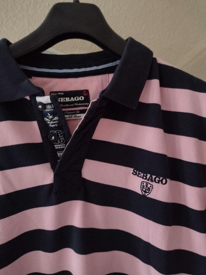 Sebago Polo T-Shirt Hemd Marine Blau Rosa XXL gestreift in Bad Salzuflen