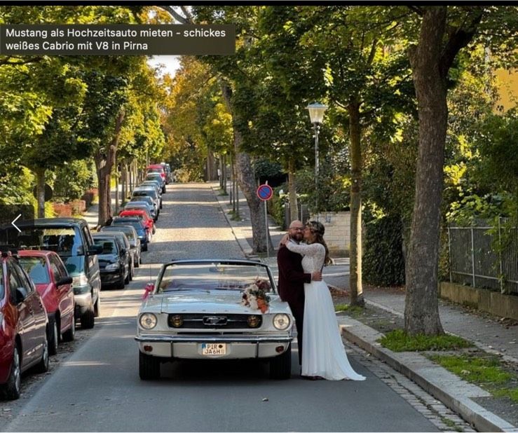 Mustang als Hochzeitsauto mieten - weißes, schickes Cabrio mit V8 in Pirna