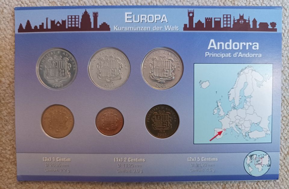 Kursmünzensatz von Andorra für 11,60 € inkl. Versand in Merseburg