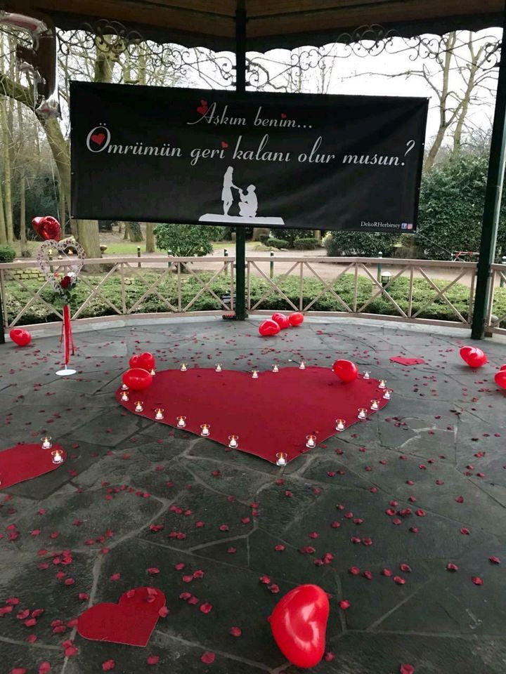 Heiratsantrag Banner Pankart Hochzeitsbogen roter Vip Teppich in Duisburg