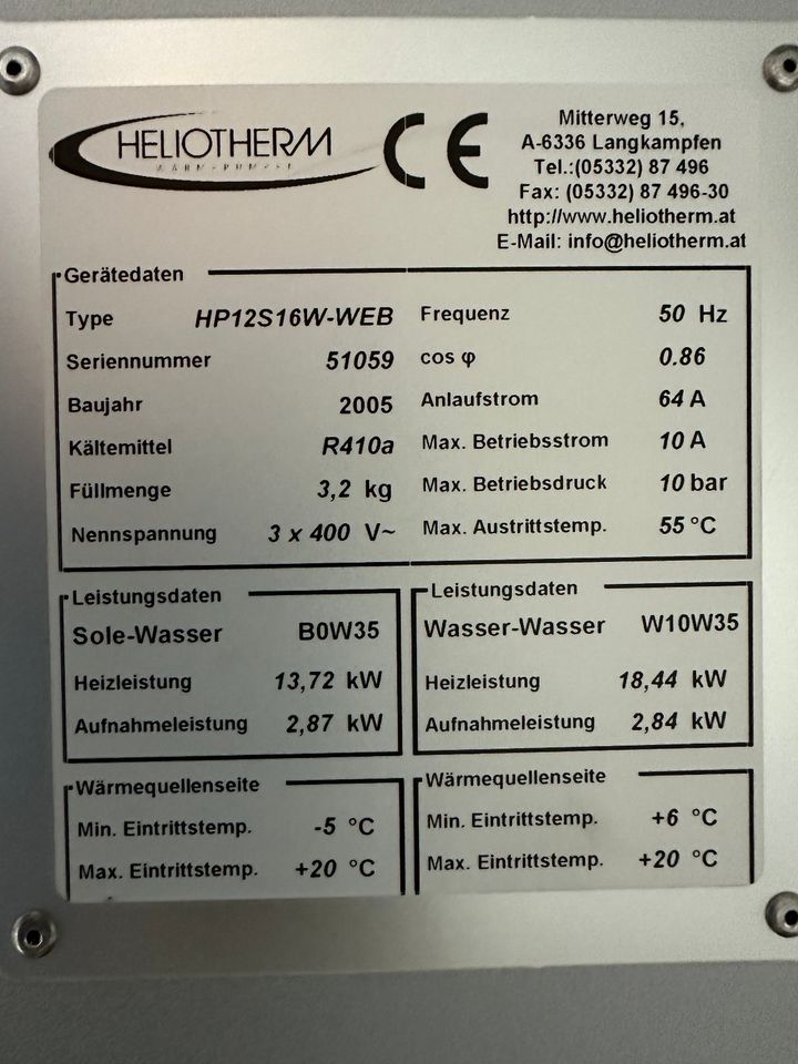Wärmepumpe Wasser/Wasser Heliotherm gebraucht in Fischbachau