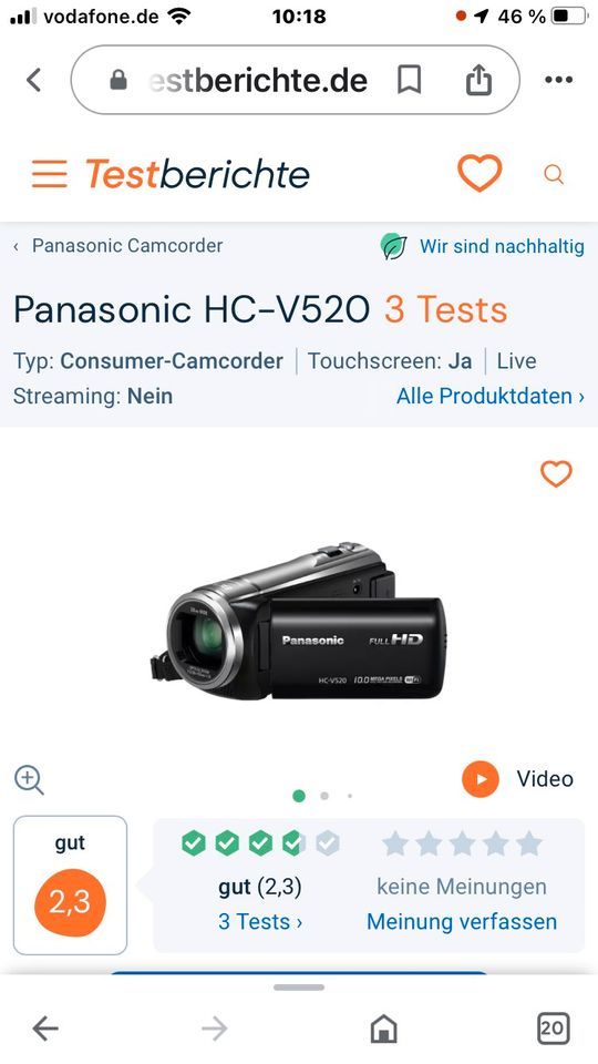 Panasonic HC-V520 Camcorder, Videokamera in Gundelfingen