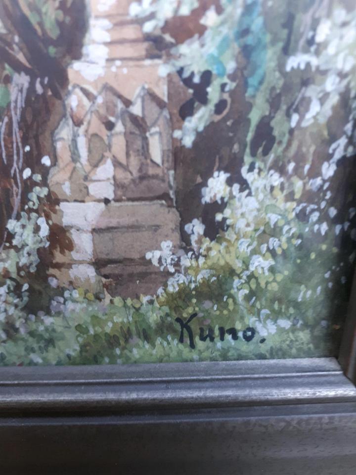 sehr detailreiches Aquarell um 1900 Origianlrahmen Haus Garten in St. Ingbert