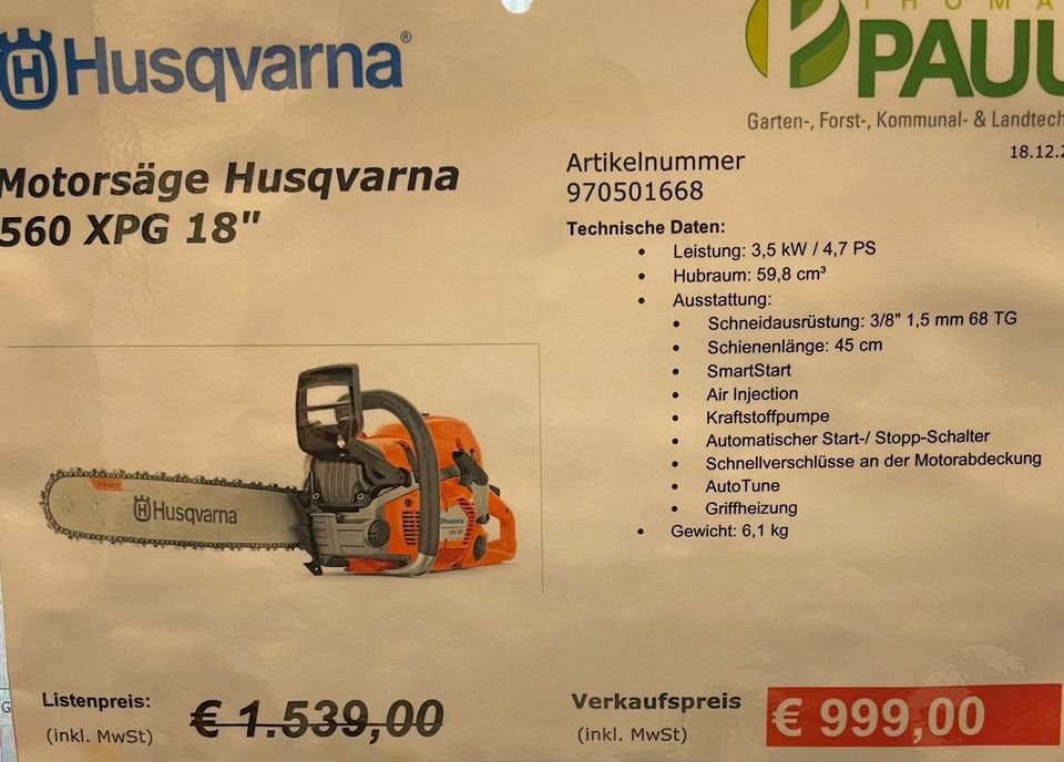 Kettensäge Husqvarna 560XPG 18“ *Lagerabverkauf* in Bayern - Grainet | eBay  Kleinanzeigen ist jetzt Kleinanzeigen