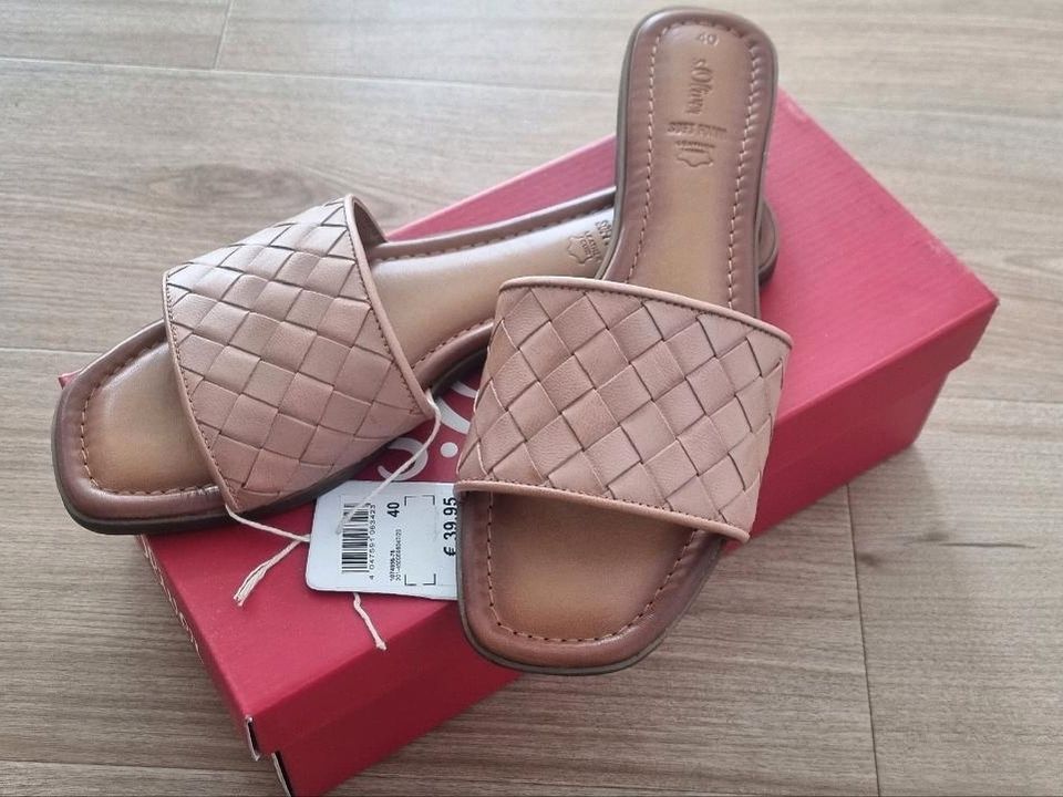 S. Oliver Pantolette neu Leder nude beige Größe 40 Sandale in Hennigsdorf