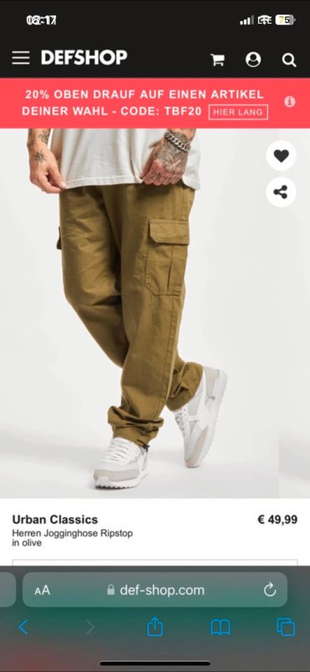 Urban classics Cargo Hose Khaki neu in Vechta