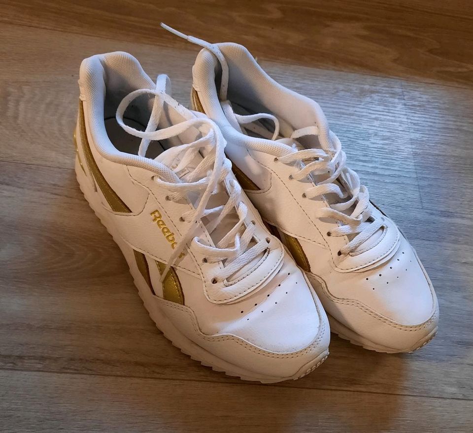 Reebok Schuh Sneaker weiß  gold Gr 38 UK 5 in Lauta