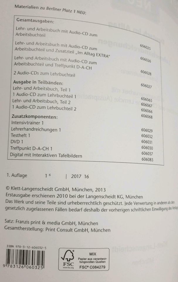 Berliner Platz 1 Deutsch im Alltag Lehrerhandreichungen neu in Horst (Holstein)