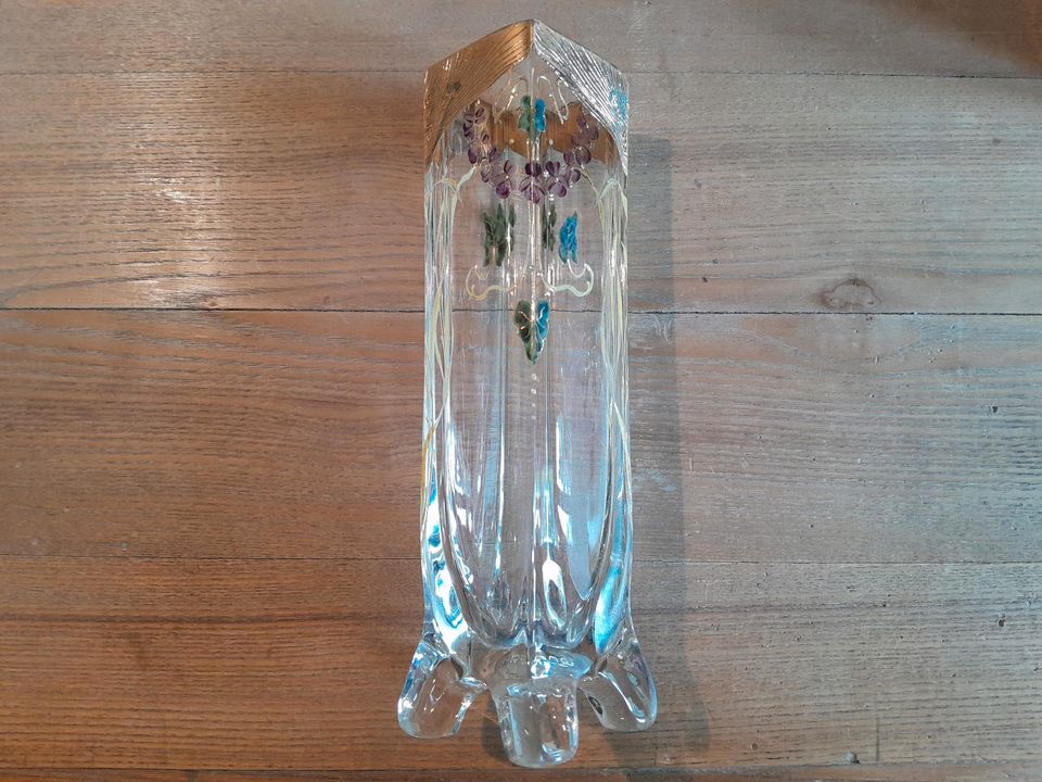 JUGENDSTIL Vase Glas Emailmalerei Gold in Neu Ulm