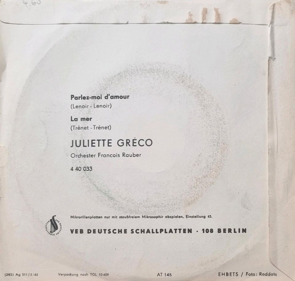 Vinyl Schallplatte Juliette Greco Parlez moi d'amour La mer 1967 in Leipzig