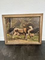 Gemälde antik Kuh Stier Familie Kühe Öl Leinwand doubliert Nordrhein-Westfalen - Wassenberg Vorschau