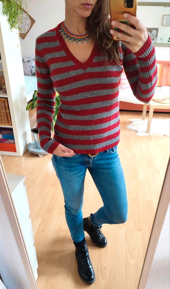 Pulli Pullover Esprit Merino Wolle S grau rot gestreift in Gießen