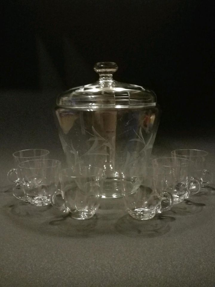 Altes Glas Bowle Set mit Schöpfkelle u. WMF Gabeln in Sachsenheim