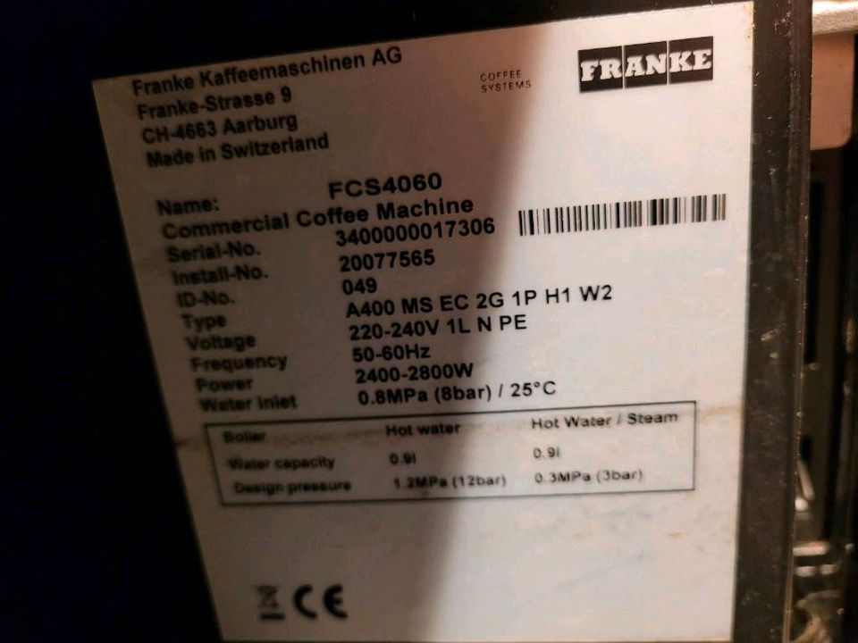 Franke A400 FCS4060 Kaffeemaschine Gastronomie Auflösung in Füssen