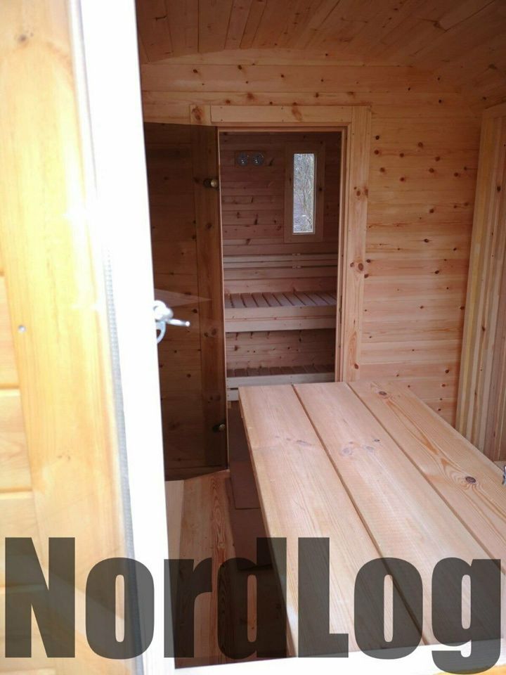 LUXURY NordLog SAUNA BUS 2,3 x 3,5m /Eckbänke/ GARTENSAUNA in Weil der Stadt