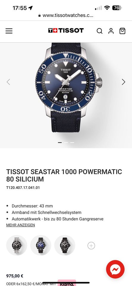 TISSOT SEASTAR 1000 Automatik POWERMATIC 80 Fullset SILICIUM 975€ in Lörrach
