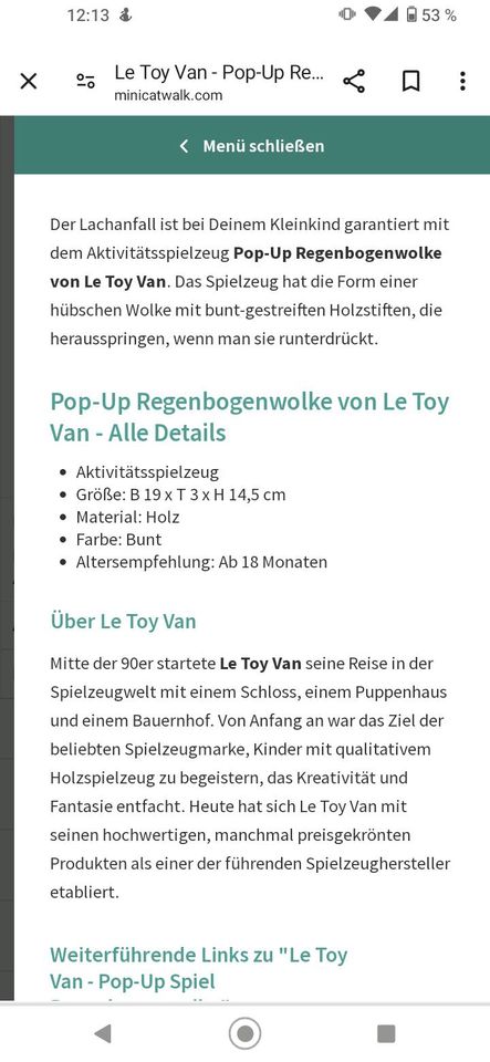 Le Toy Van Pop Up Spiel Regenbogenwolke in Schwerin