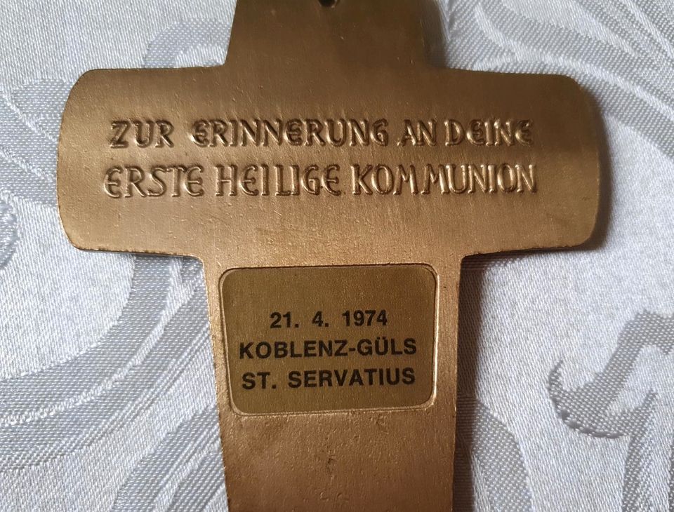 INRI Kreuz Jesus zur Kommunion 70 er Jahre Bronze in Leutesdorf