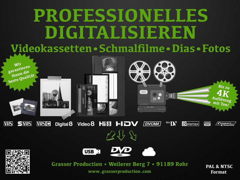 Digitalisieren • Überspielen VHS VHS-C Video8 Hi8 MiniDV & Super8 in Rohr Mittelfr.