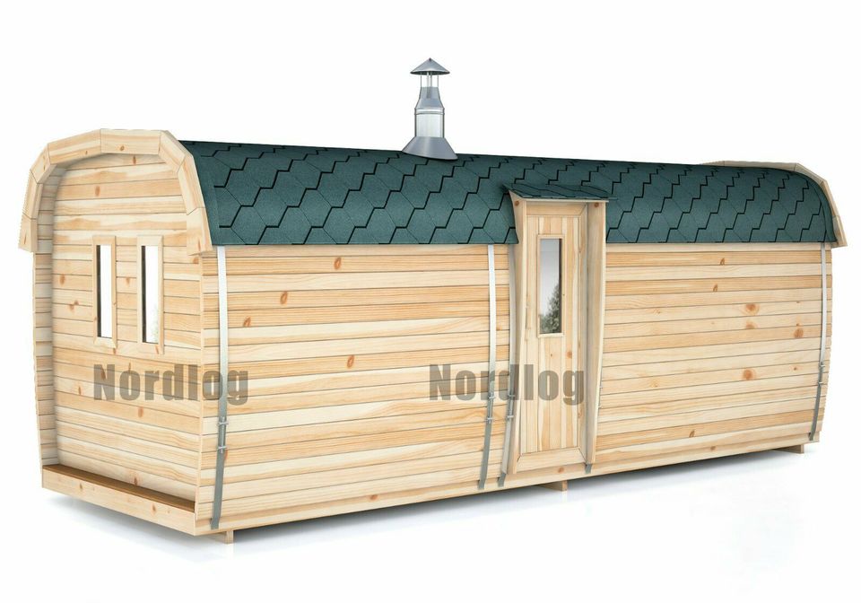 LUXURY NordLog SAUNA BUS 2,3 x 5,9m /Eckbänke/ GARTENSAUNA in Weil der Stadt