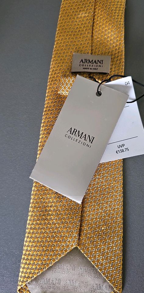 Krawatte Armani Collezioni gelb-Gold 100% Seide Original neu in Königswinter