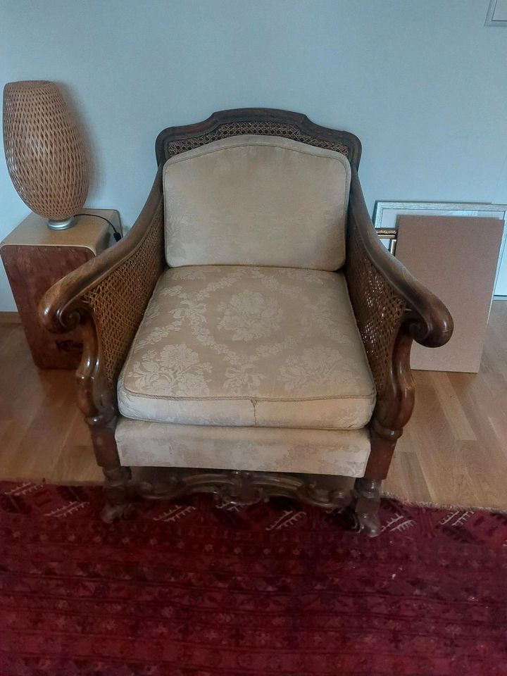 Sessel, Stuhl, vintage, Rattan, Holz, beige, 94x70x74cm in München
