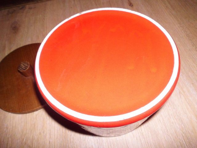 Keksdose*Keramik*50/60er Jahre*rot*abstraktes Muster*Holzdeckel* in Detmold