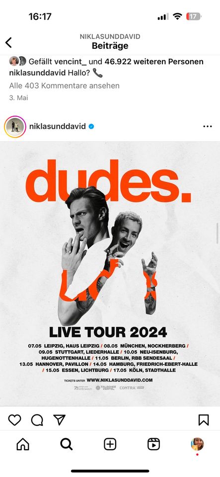 2 Tickets Dudes live 17.05 in Köln in Hannover